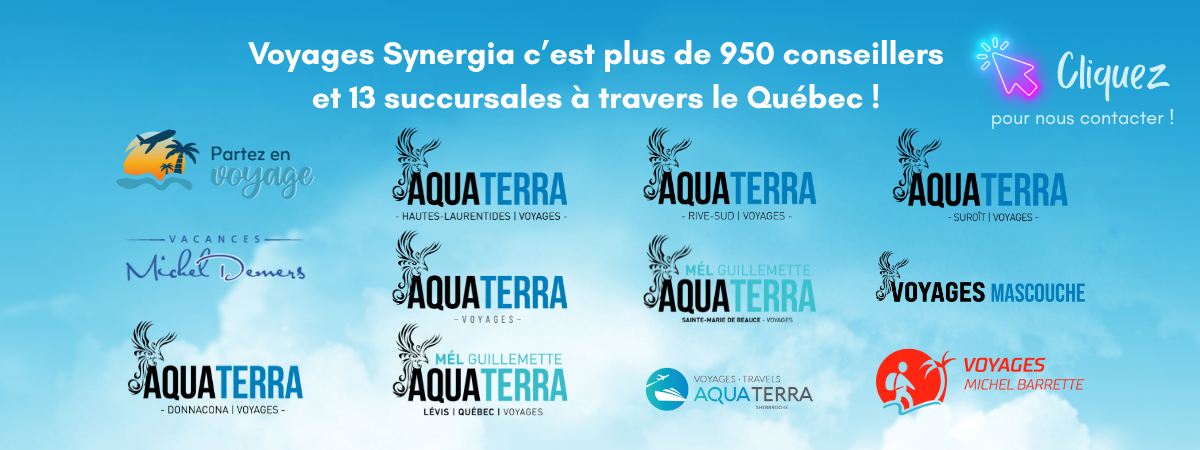 Voyages Synergia c'est prêt de 950 conseillers en voyages et 13 succursales partout à travers le Québec Voyages Synergia c'est prêt de 950 conseillers en voyages et 13 succursales partout à travers le Québec