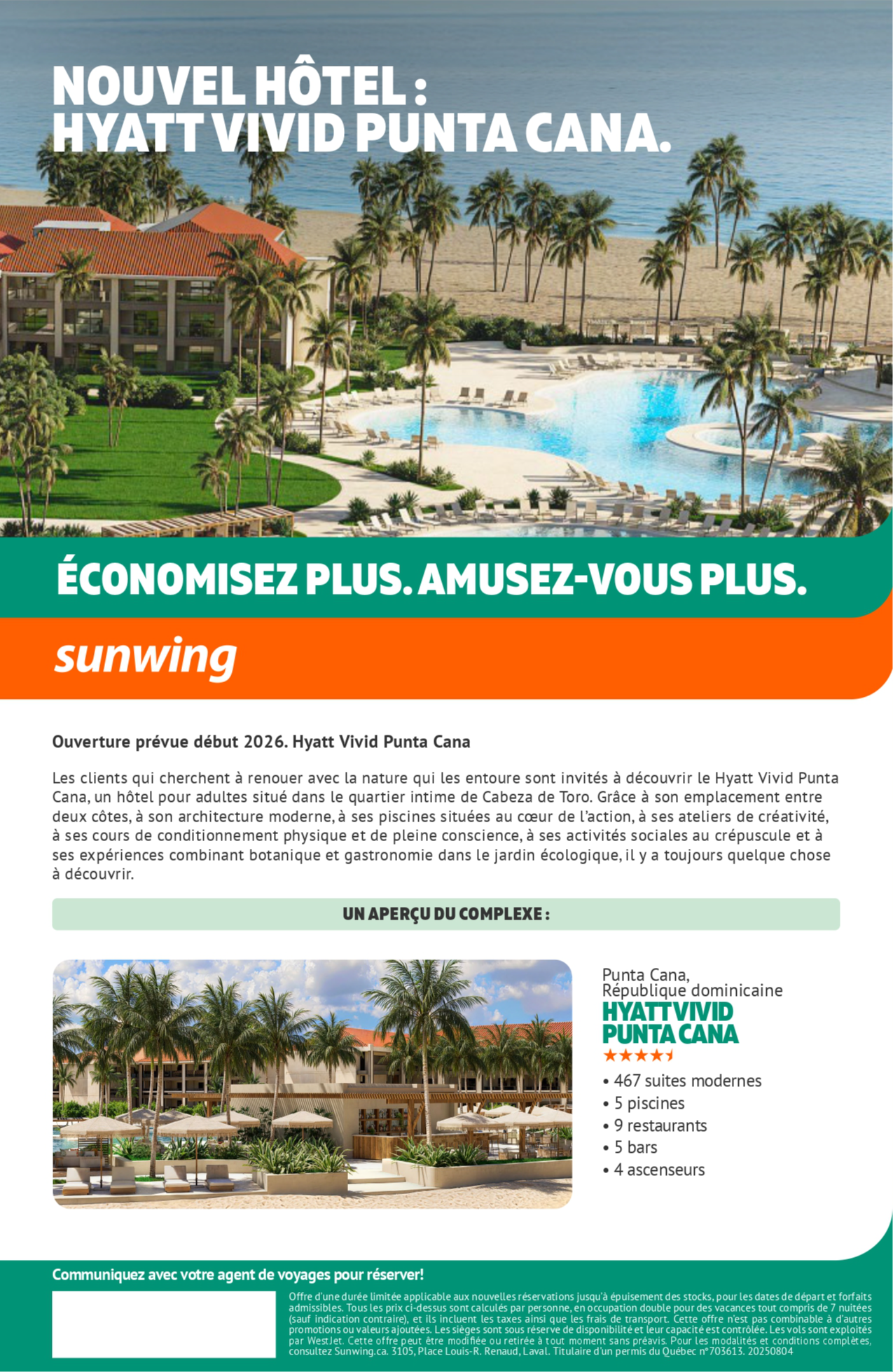 Promotion Vacances Sunwing Nouvel Hôtel : Hyatt Vivid Punta Cana avec Voyages Aqua Terra Promotion Vacances Sunwing Nouvel Hôtel : Hyatt Vivid Punta Cana avec Voyages Aqua Terra