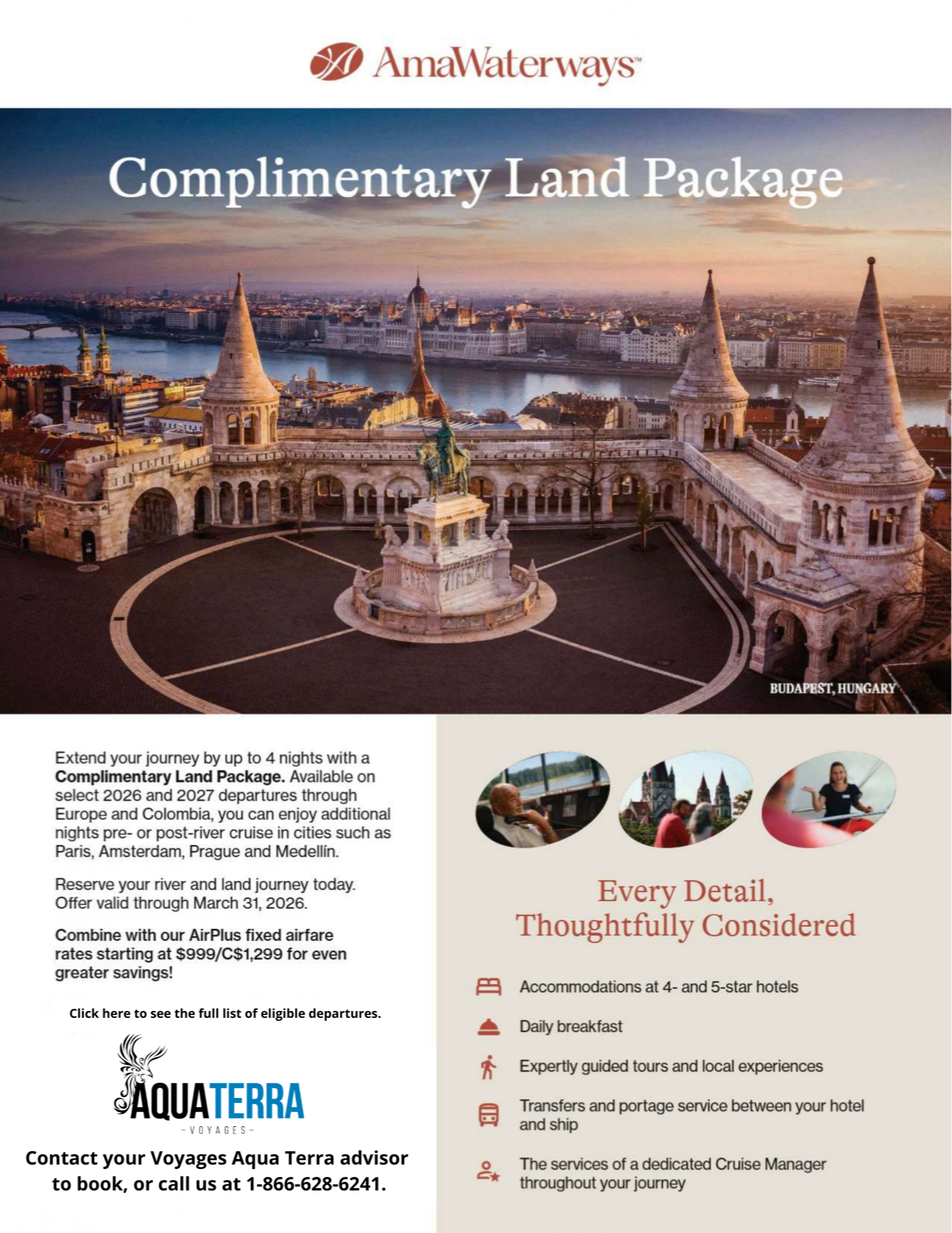 AmaWaterways River Cruise Promotion – Free Land Packages on select 2026 and 2027 departures with Voyages Aqua Terra AmaWaterways River Cruise Promotion – Free Land Packages on select 2026 and 2027 departures with Voyages Aqua Terra