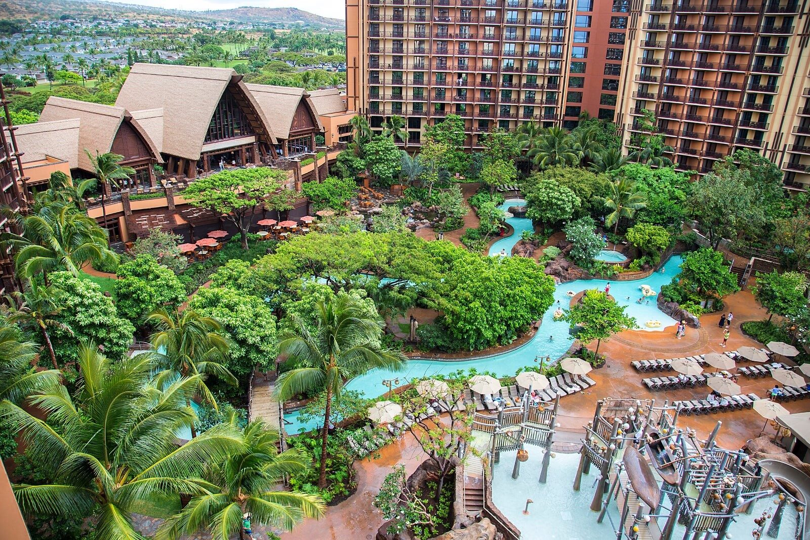 Aulani, A Disney Resort & Spa and Waikolohe Valley seen from the Pacific Ocean
