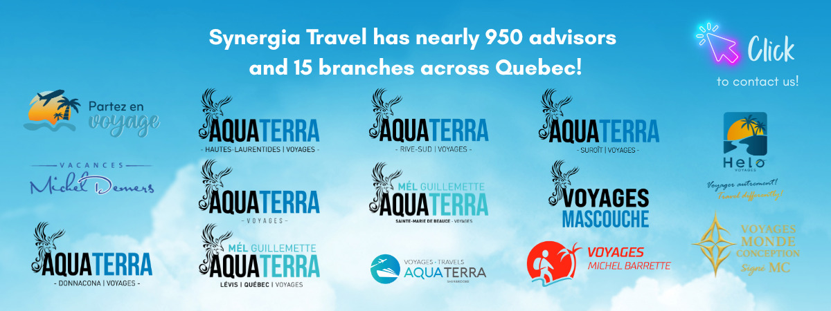 Synergia Travel has nearly 950 advisors and 15 branches across Quebec! Synergia Travel has nearly 950 advisors and 15 branches across Quebec!