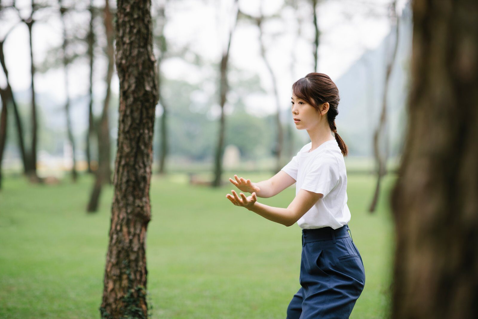 Tai chi session in the gardens of Club Med Guilin