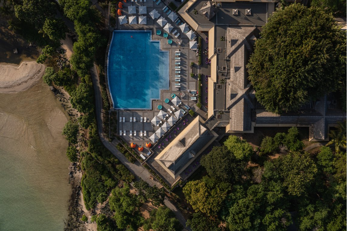 Club Med La Plantation d’Albion Ile Maurice Vue aérienne piscine