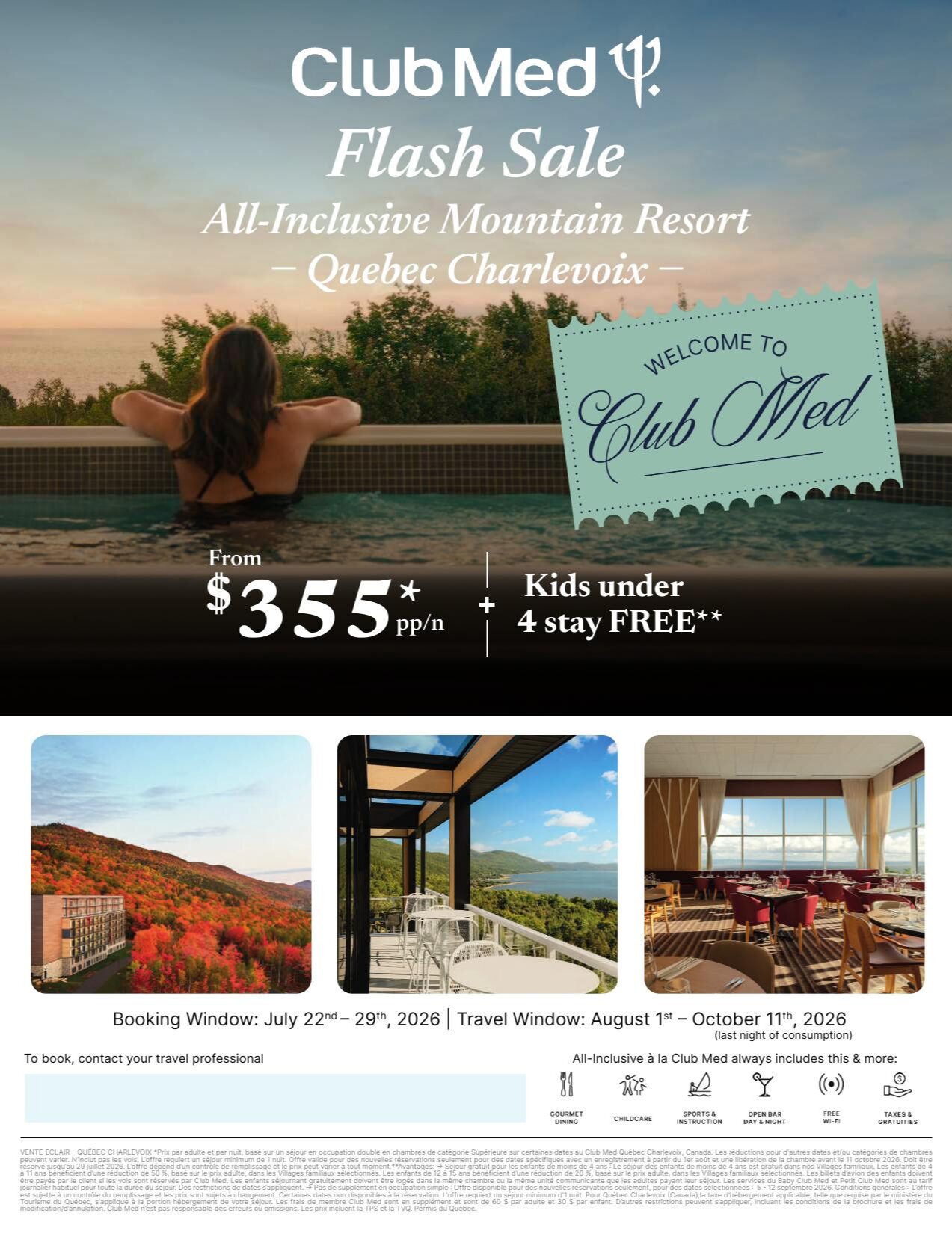 Club Med Promotions Flash Sale All-Inclusive Montain Resort with Voyages Aquaterra