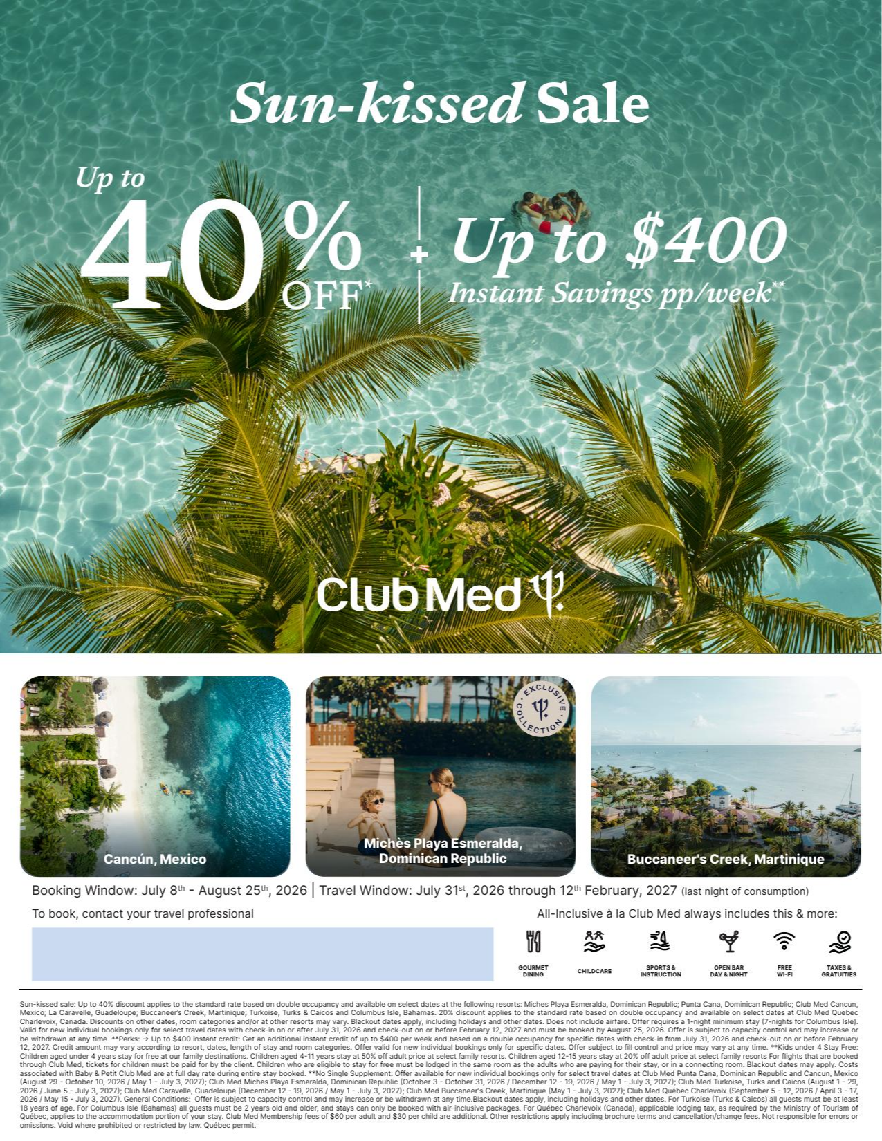 Club Med Vacations Promotion Sun-kissed Sale up to 40% with Voyages Aqua Terra