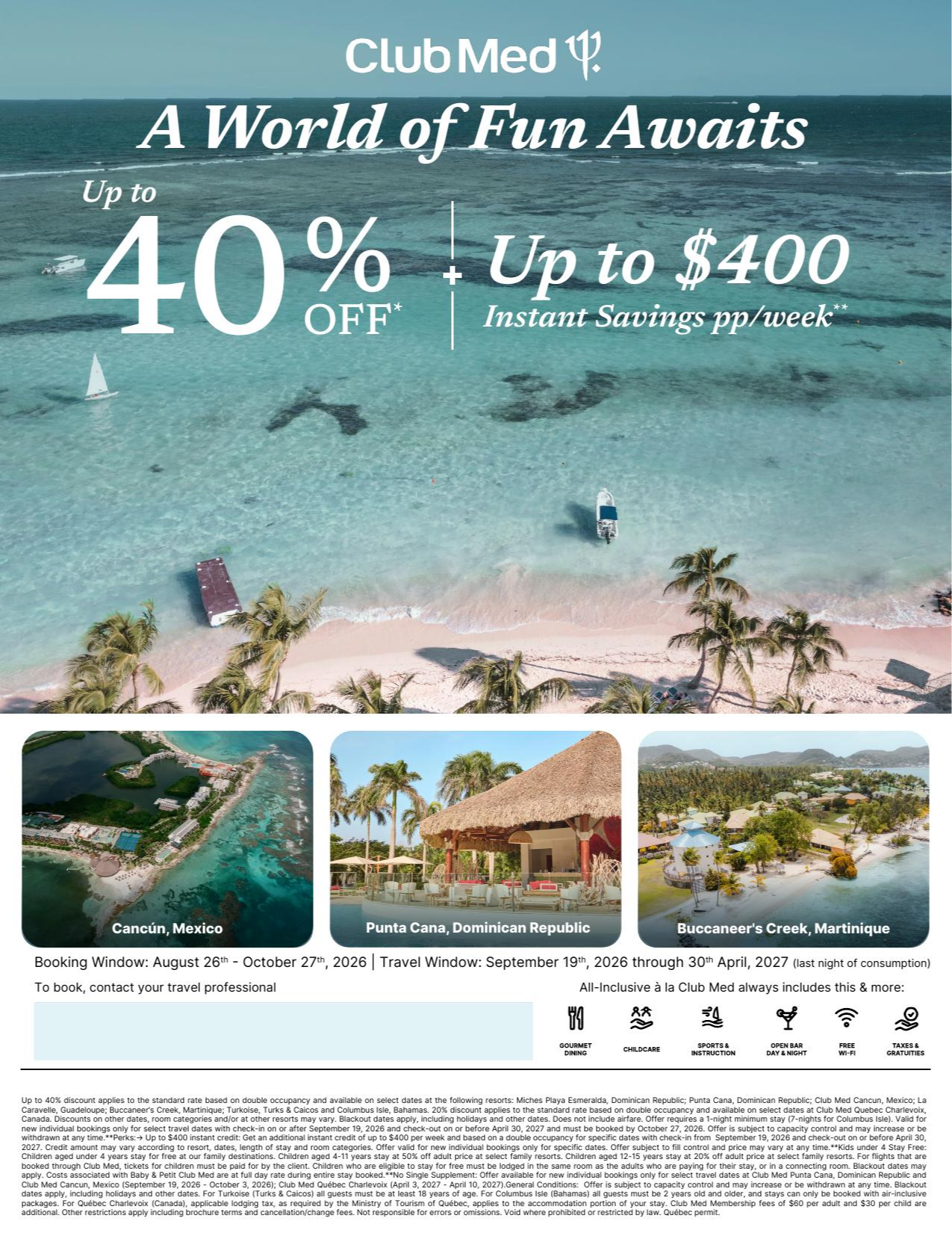 Club Med Vacations Promotion A World of Fun Awaits up to 40% off with Voyages Aqua Terra