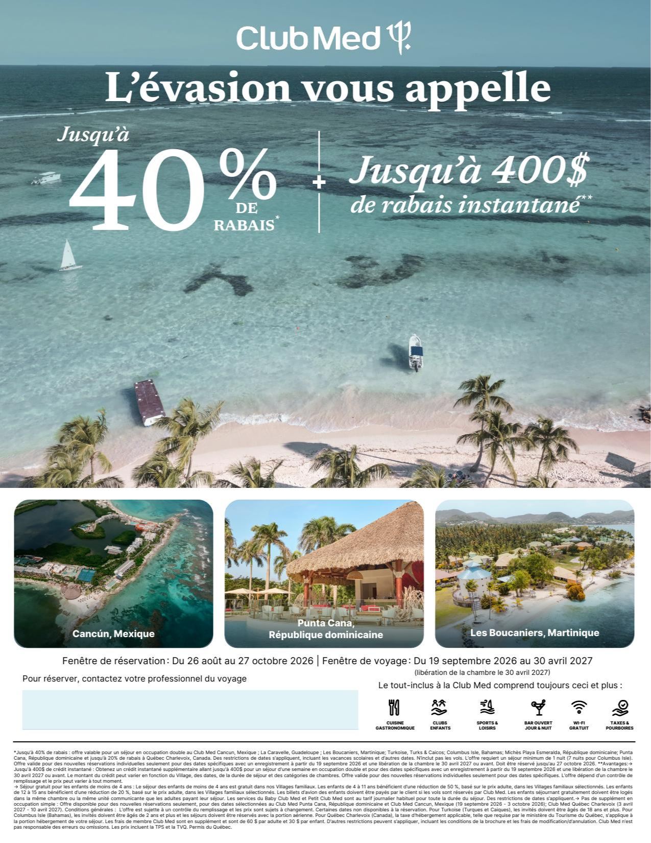 Promotion Vacances Club Med L'évation vous appelle, jusqu'à 40% de rabais avec Voyages Aqua Terra