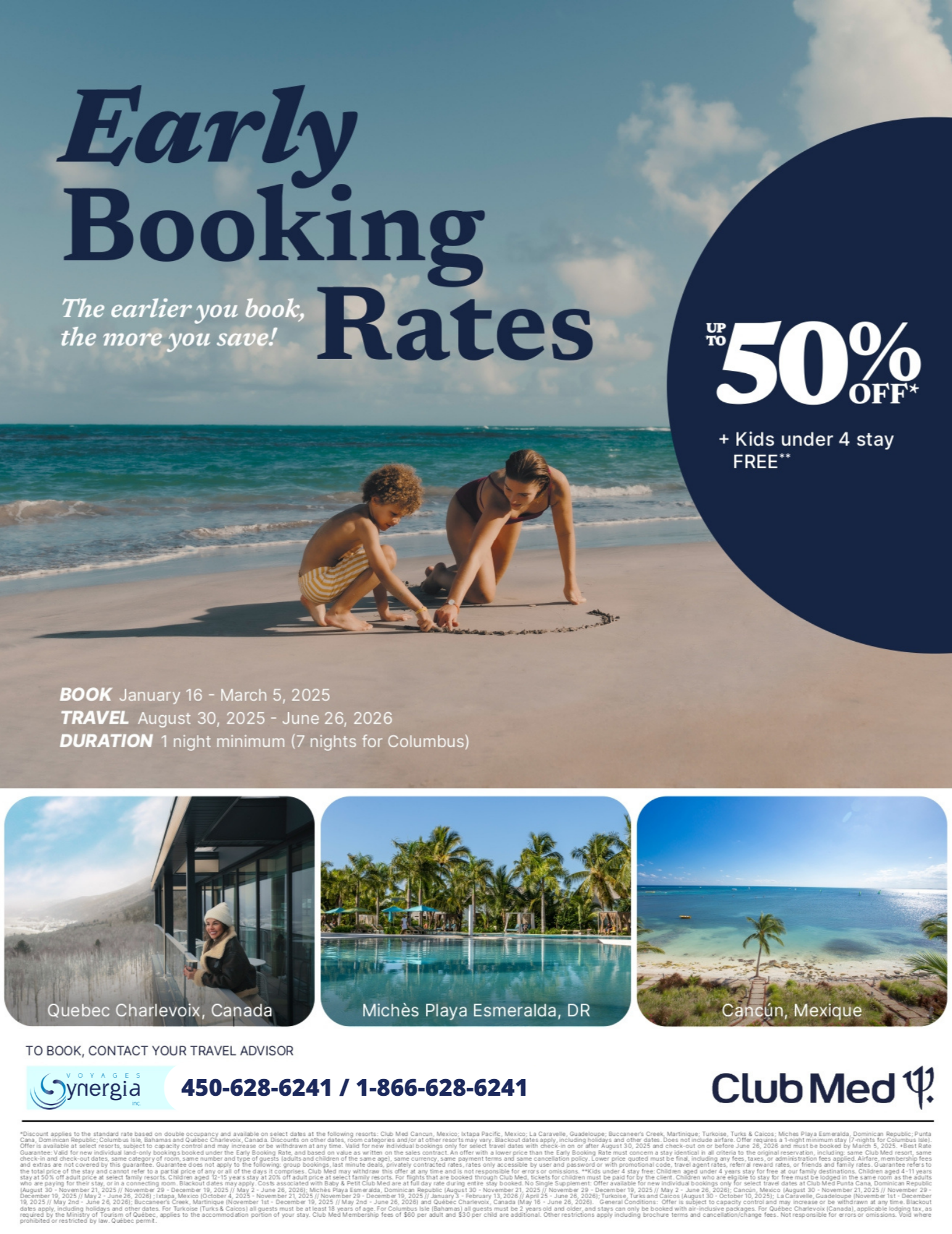 Club Med Promotions Early Booking Rates 50% off with Voyages Aqua Terra 