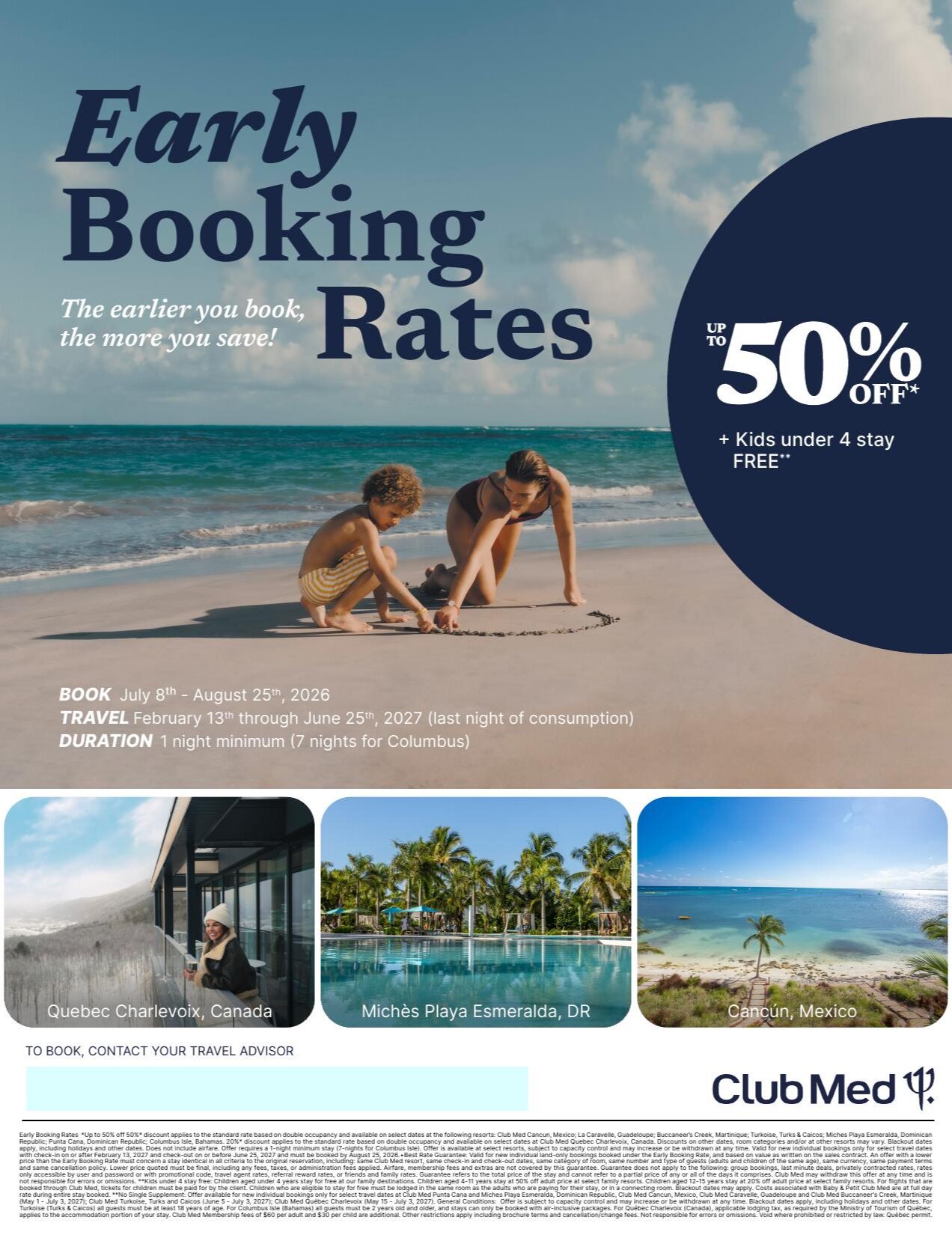 Club Med Promotion Early booking rates with Aquaterra Travels