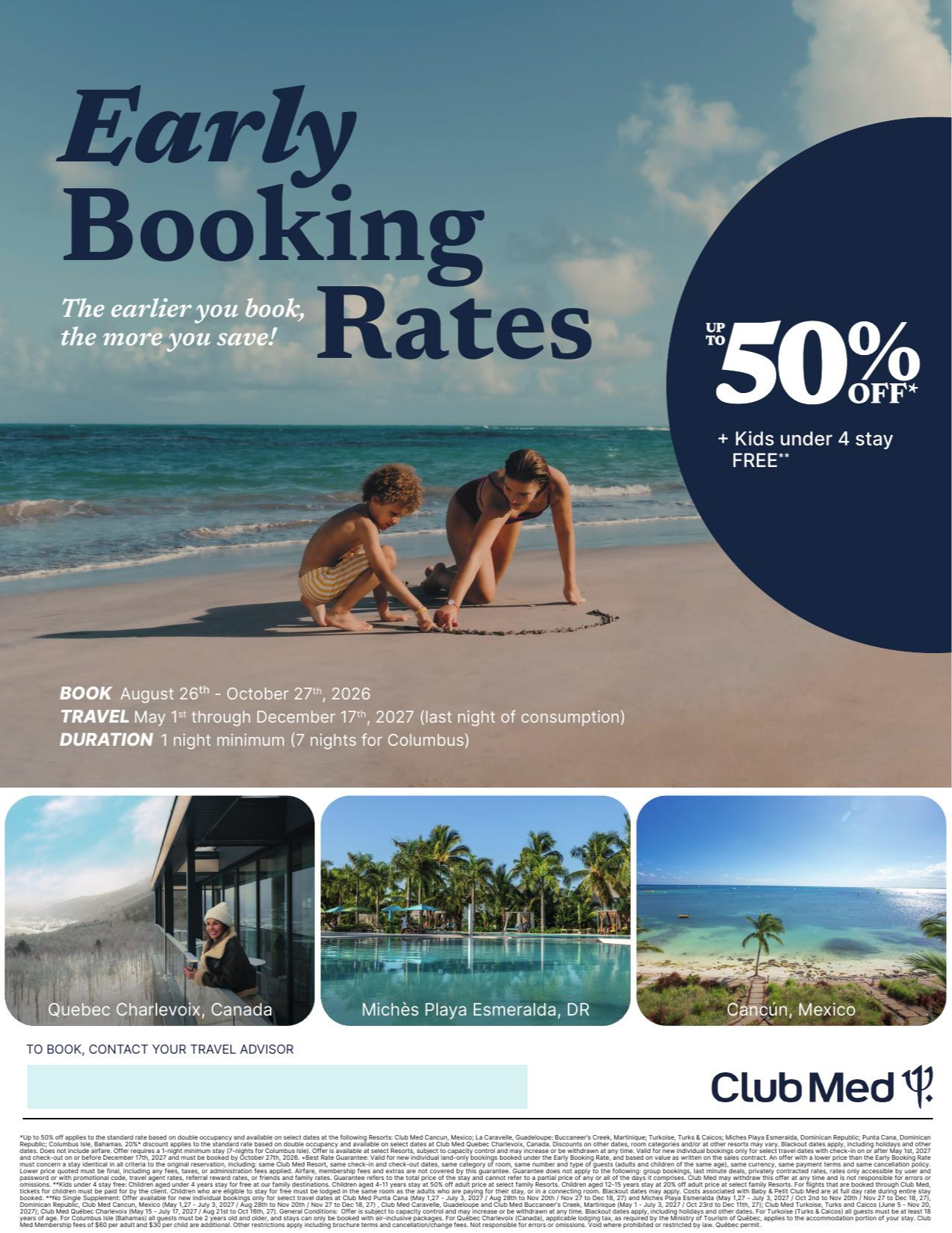 Club Med Promotion Early booking rates with Aquaterra Travels