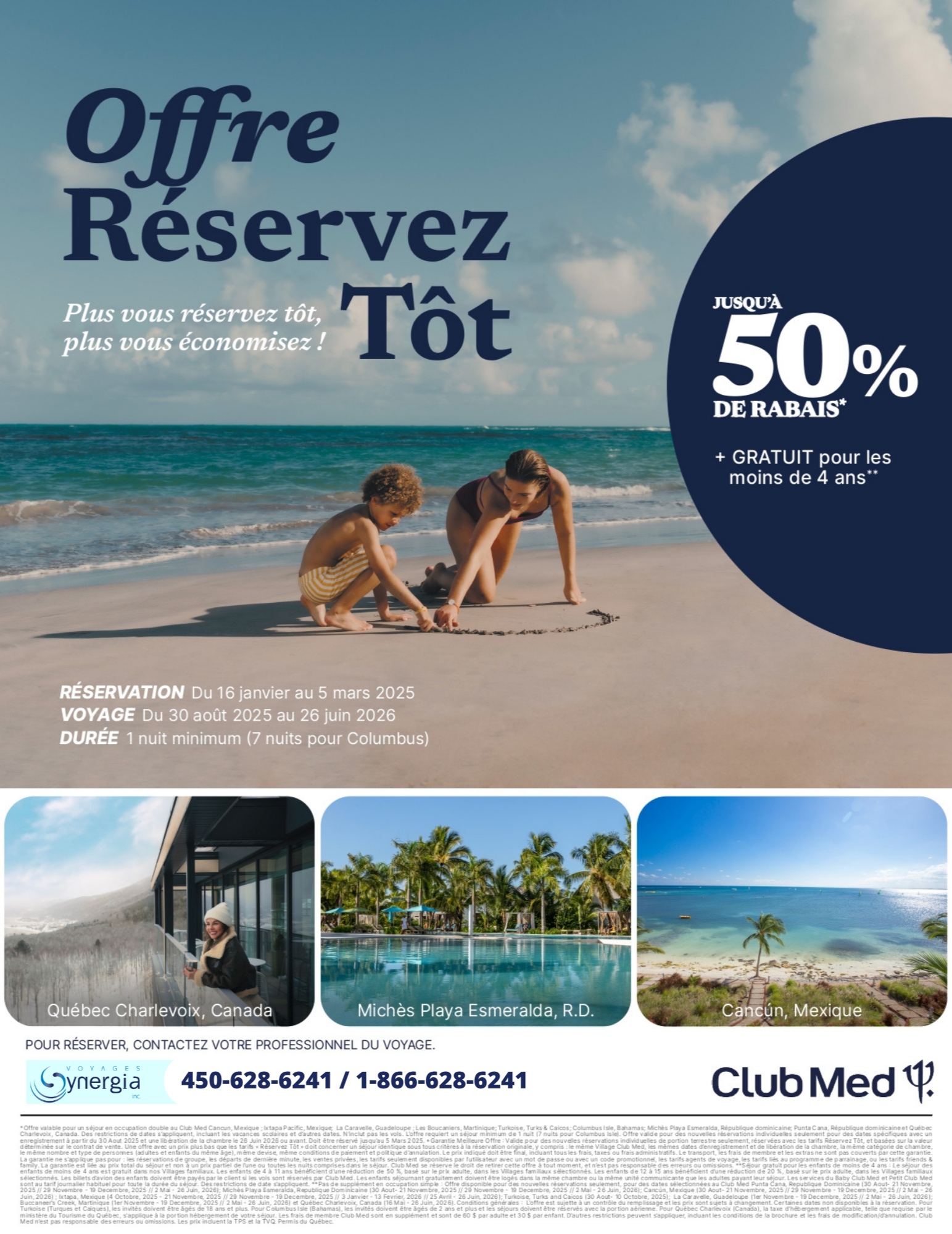 Promotions Club Med Offre Réservez Tôt 50% de rabais avec Voyages Aqua Terra