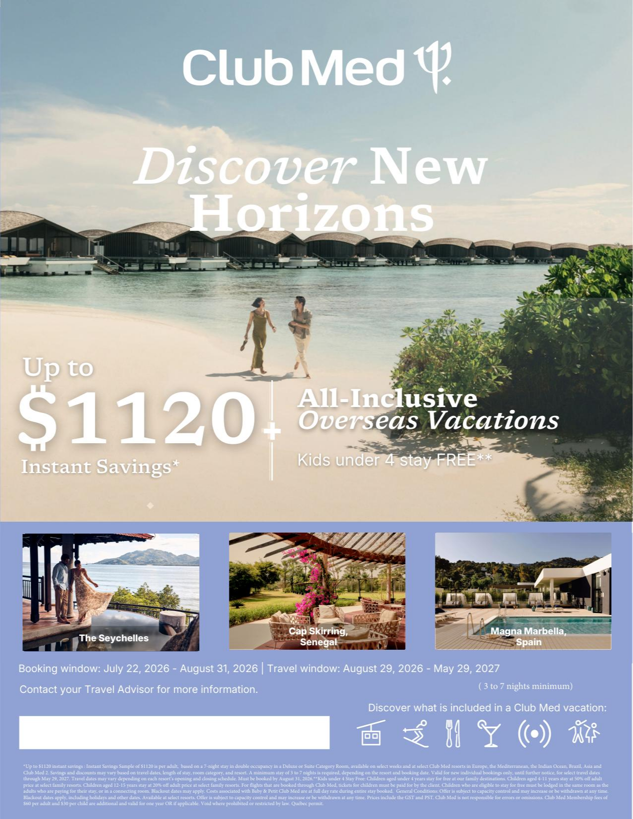 Club Med Promotions Discover new horizons Up to 1120$ Instant Savings off with Aqua Terra Travel