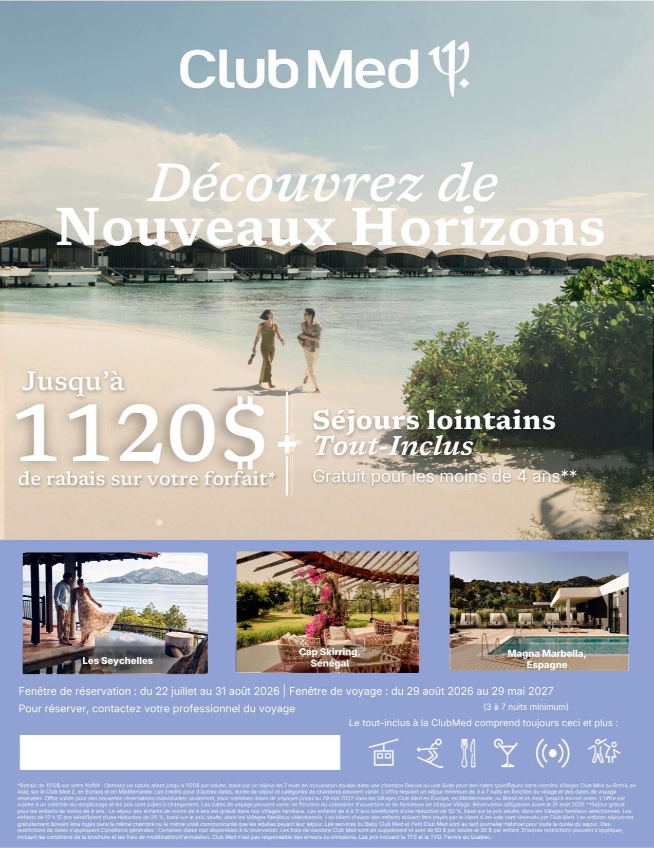 Promotions Club Med Offre Découvrez de nouveaux horizons Jusqu'à 1120$ de rabais avec Voyages Aqua Terra Promotions Club Med Offre Découvrez de nouveaux horizons Jusqu'à 1120$ de rabais avec Voyages Aqua Terra