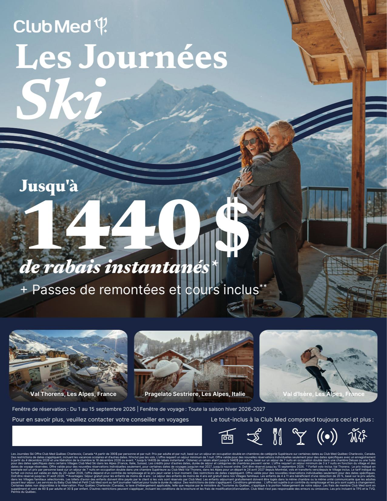 Promotion Vacances Club Med Les Journées Ski Jusqu'à 1440$ de rabais avec Voyages Aqua Terra