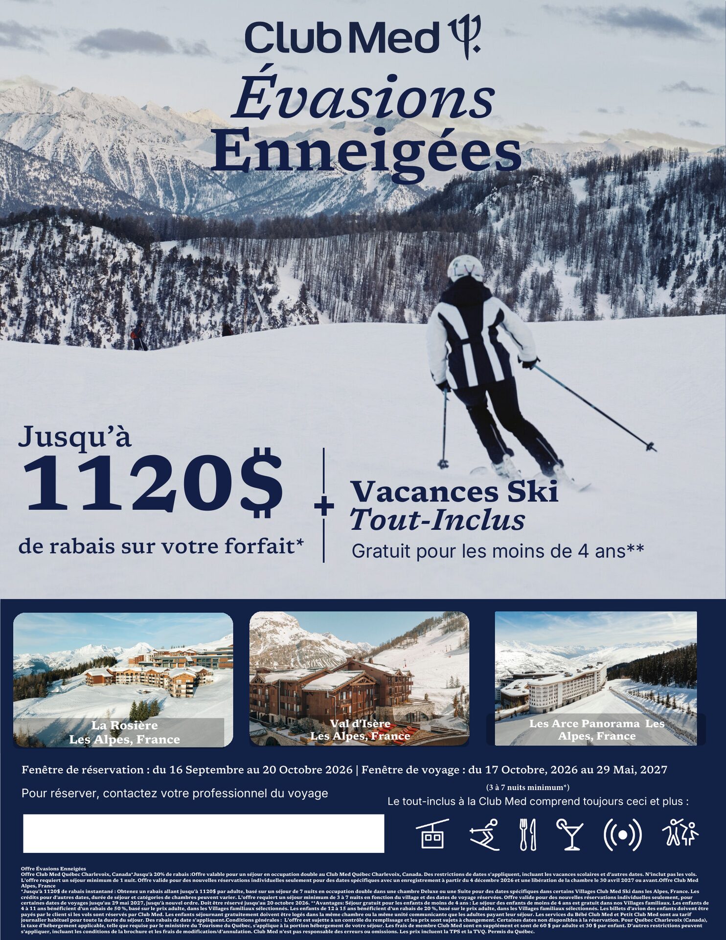 Club Med Évasions Enneigées : forfaits ski tout inclus dans les Alpes françaises (La Rosière, Val d'Isère, Les Arcs Panorama), à réserver d'ici le 20 octobre 2026 avec Voyages AquaTerra