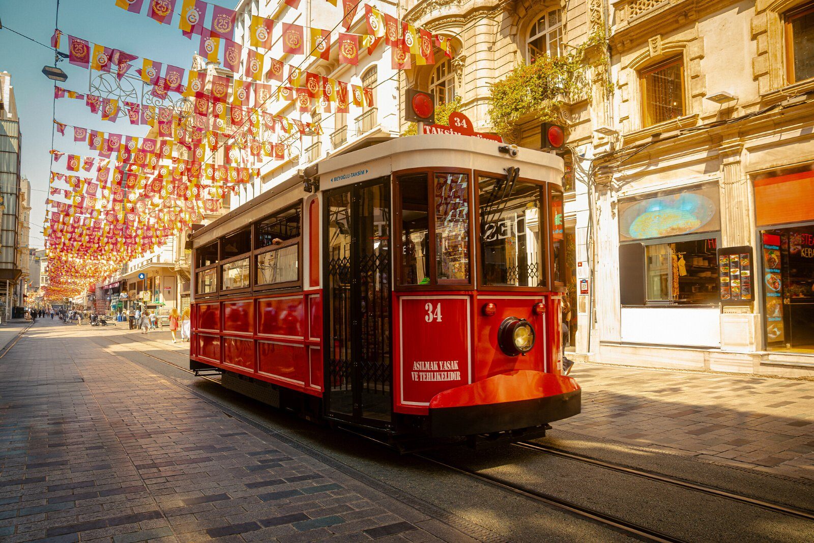 Red tram on Istiklal Avenue, Istanbul