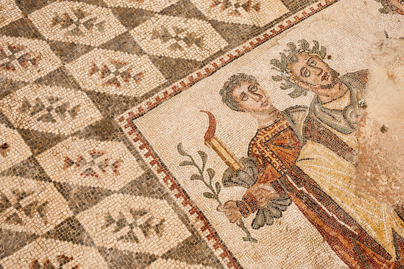 Roman mosaic with geometric patterns in Sicily