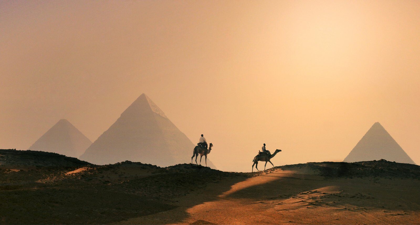 Giza pyramids at sunset