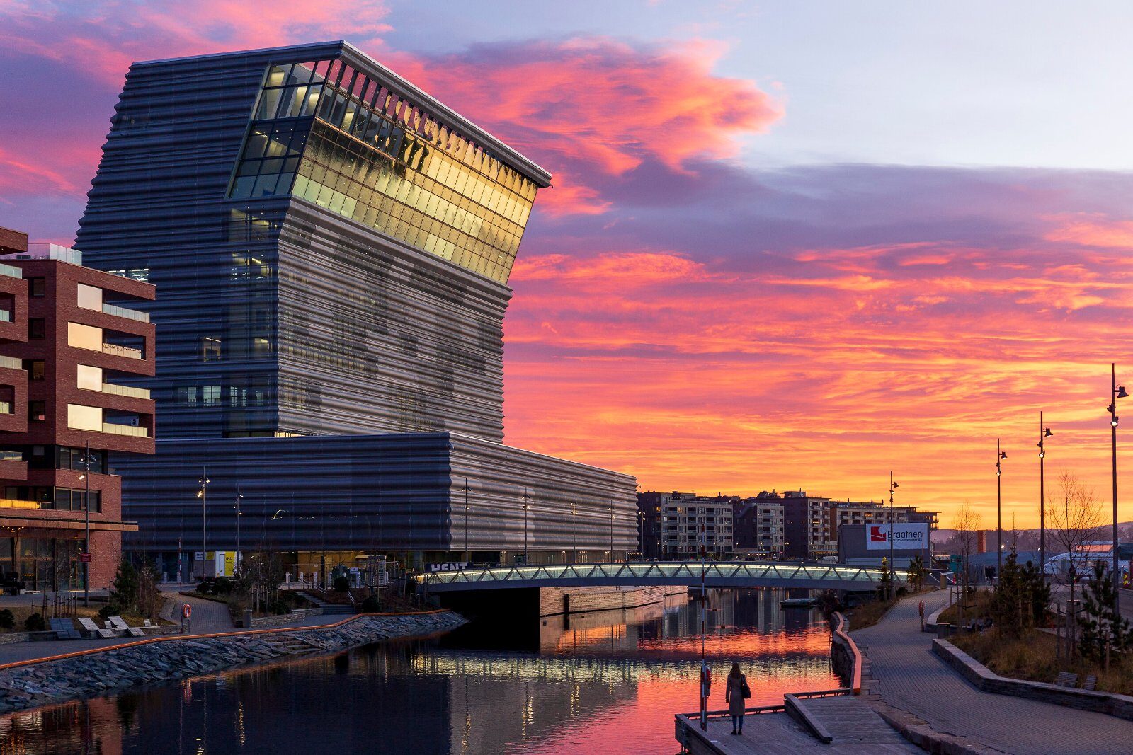 Modern architecture at sunset in Norway