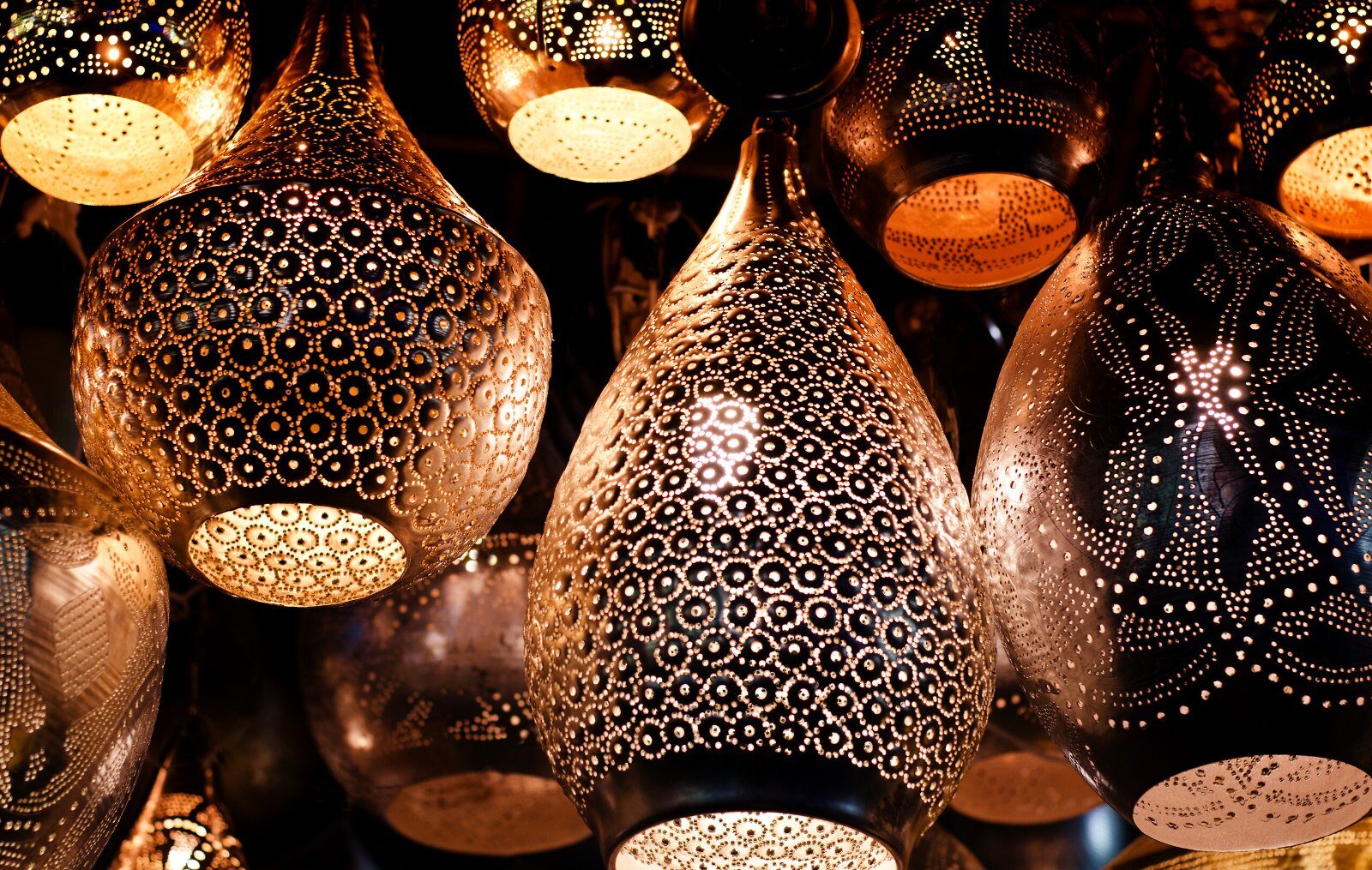Chiselled lanterns in a Cairo souk