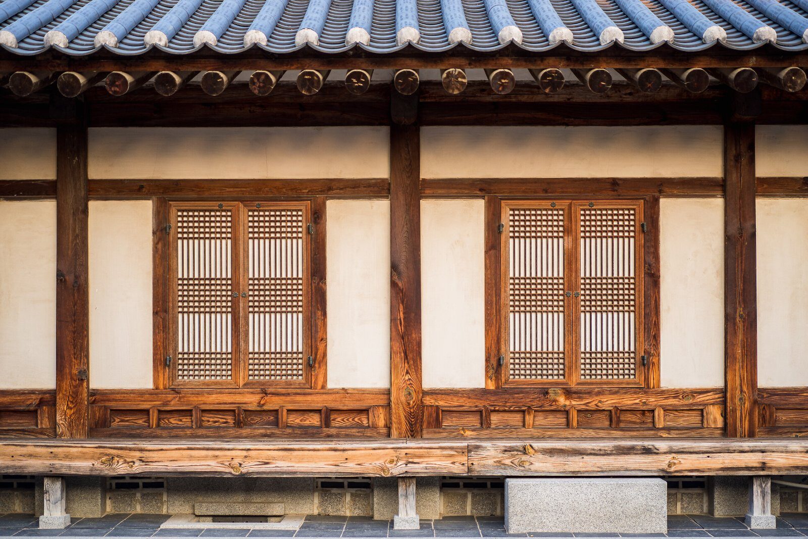 Wooden facade of a traditional hanok house