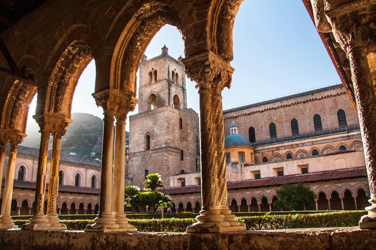 Cloister with carved columns in Sicily