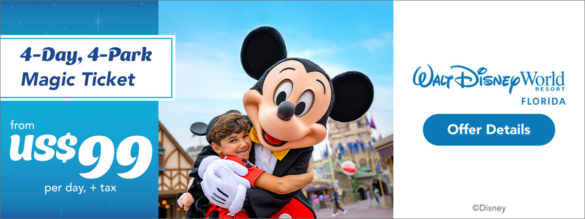 Walt Disney World Resort 4-Day, 4-Park Magic Ticket from US$99 per day, + tax