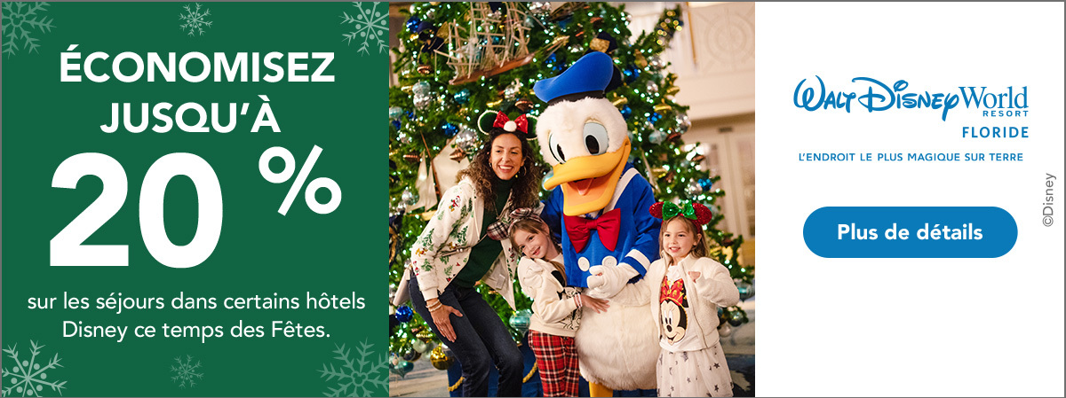 Walt Disney World Resort en Floride Économisez jusqu'à 20% sur les séjours dans certains hôtels Disney ce temps des fêtes avec vos Créateurs de Magie Walt Disney World Resort en Floride Économisez jusqu'à 20% sur les séjours dans certains hôtels Disney ce temps des fêtes avec vos Créateurs de Magie