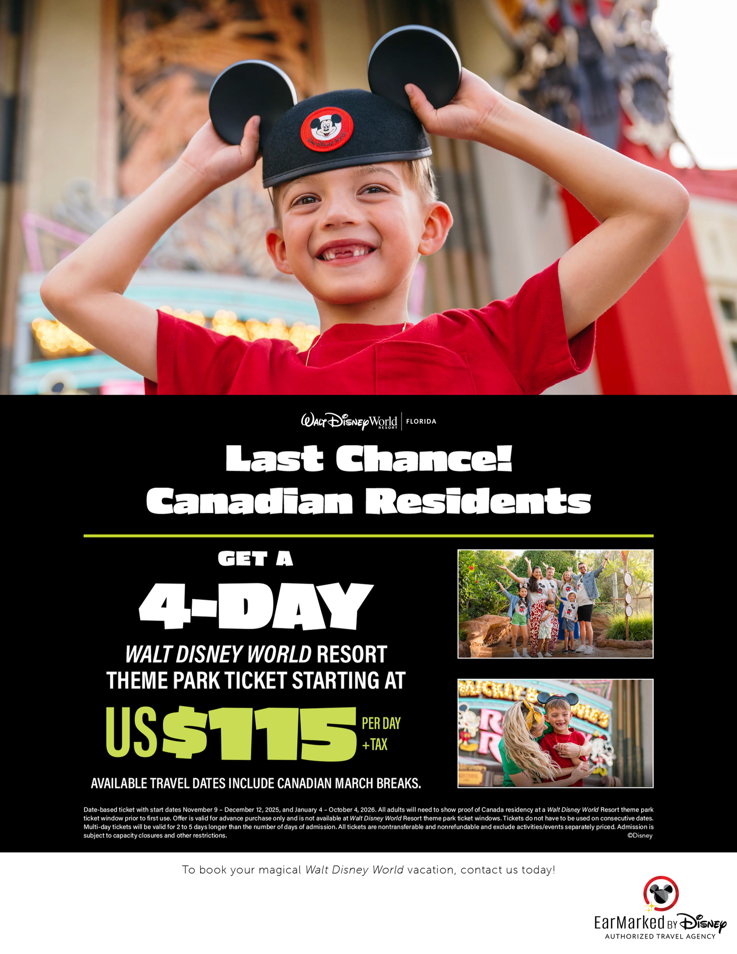 Walt Disney World Resort in Florida: Canadian residents get a 4-day ticket to Walt Disney World theme parks starting at $115 USD