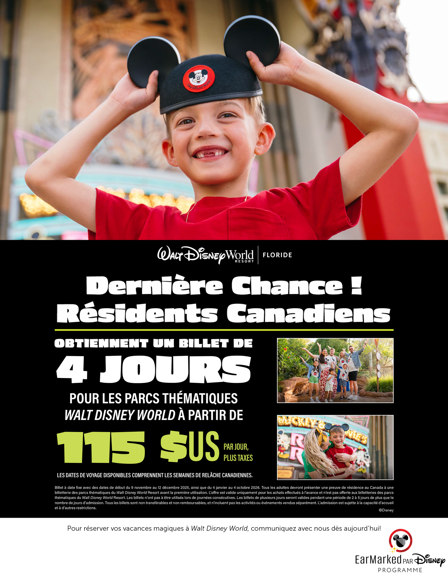 Walt Disney World Resort en Floride Les Résidents du Canada Obtiennent un Billet de 4 jours pour les parcs thématiques Walt Disney World à partir de 115$ USD