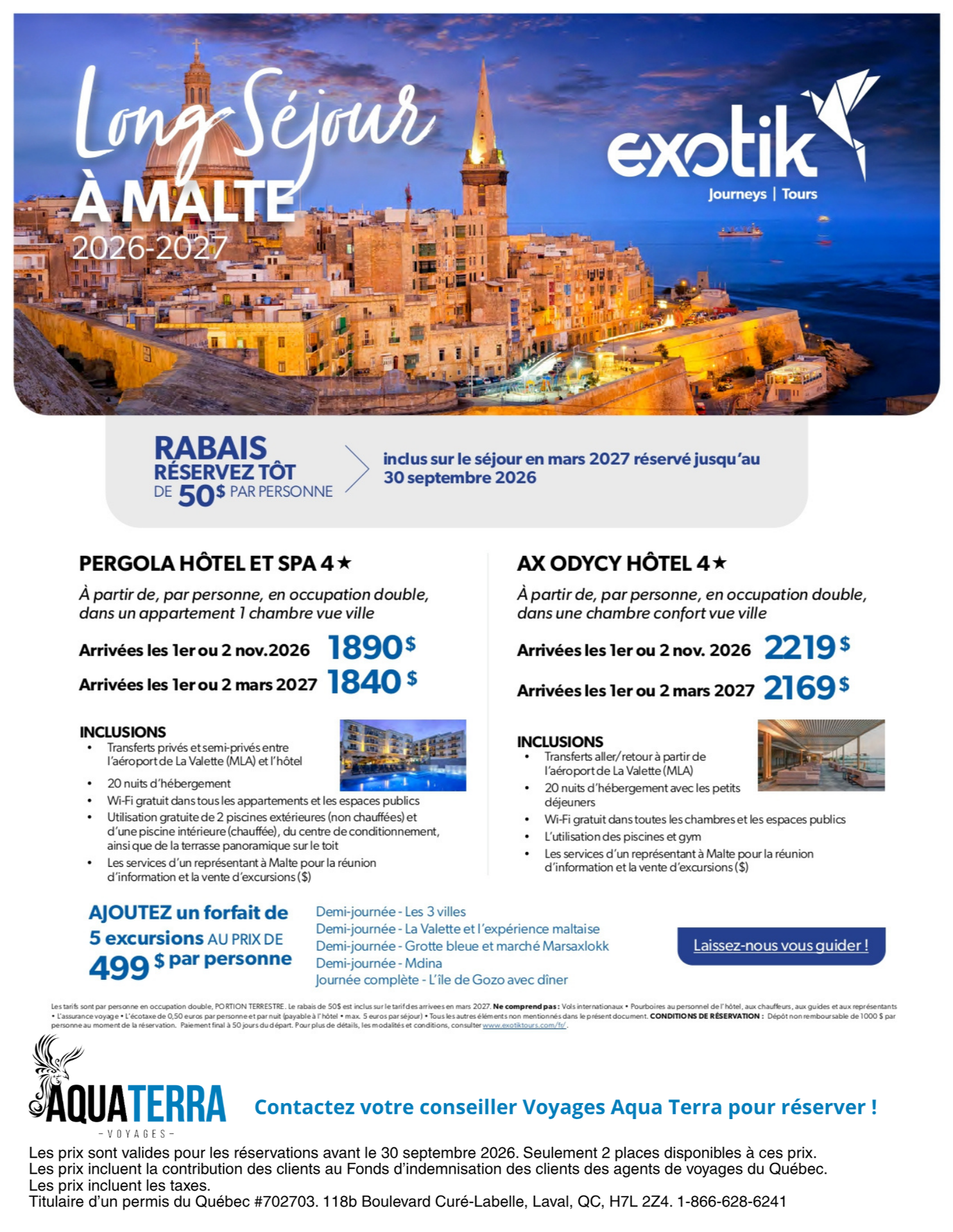 Promotion Exotik Long Séjour à Malte avec Voyages Aquaterra
