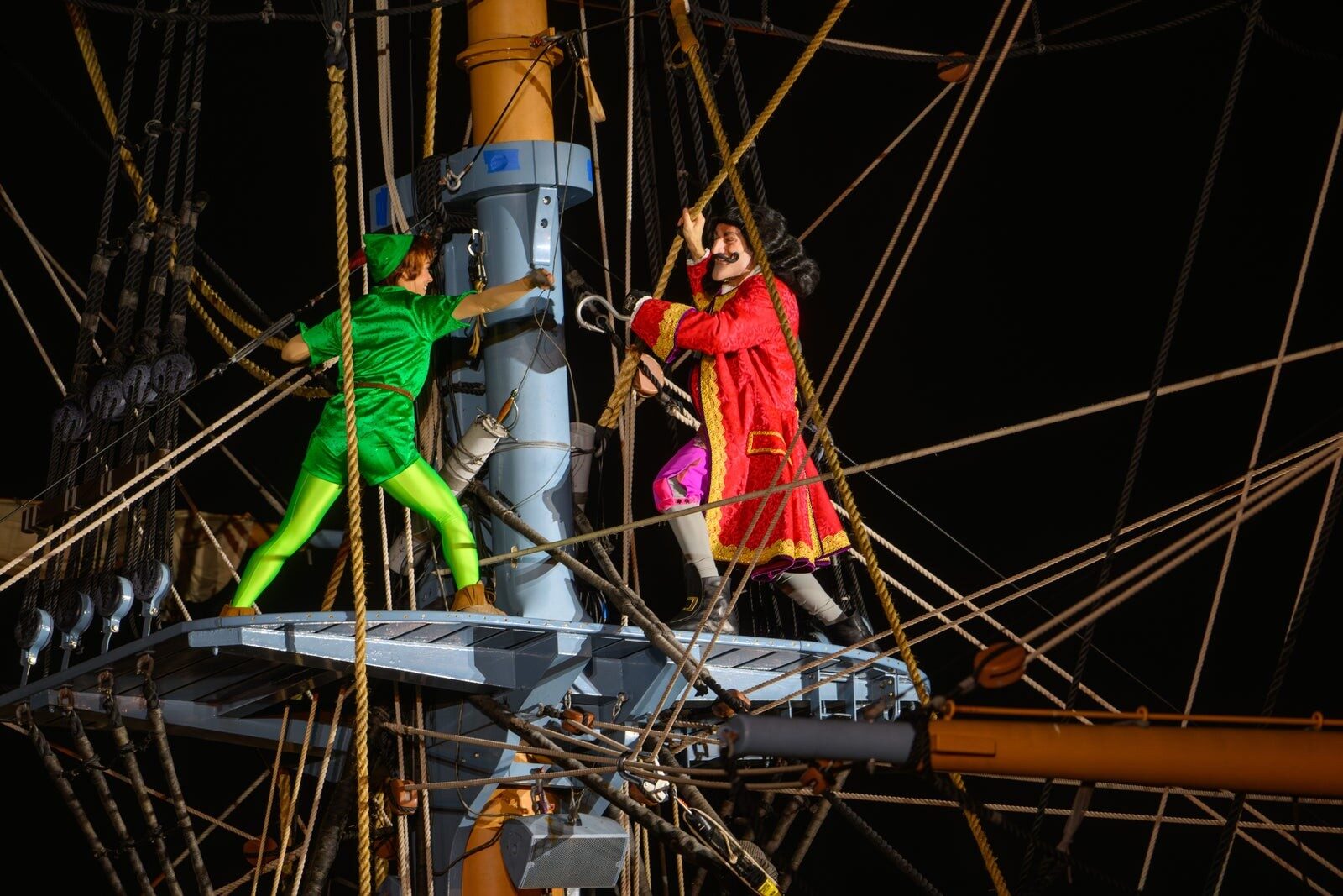 The Fantasmic! night-time show on the Rivers of America at Disneyland Park