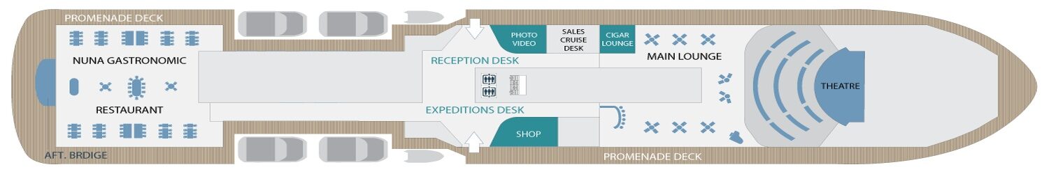 Promenade Deck, Nuna Gastronomic Restaurant, Reception, Main Lounge and Theatre