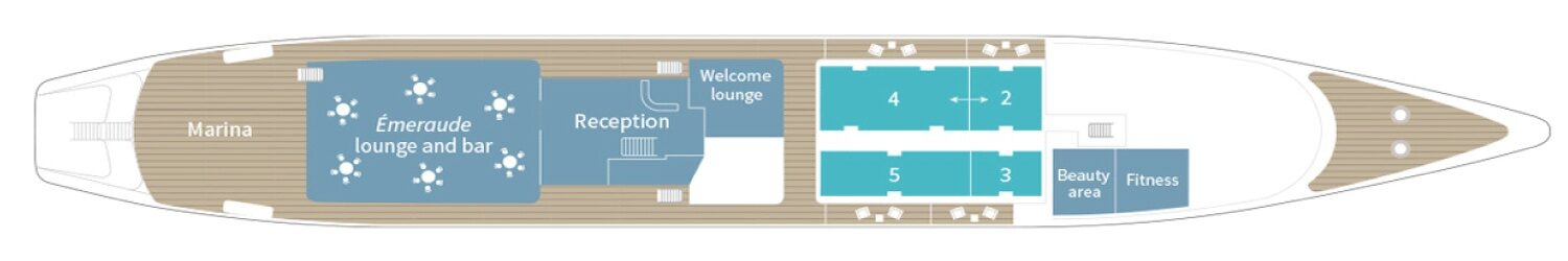 Marina, salon et bar Émeraude, réception, salon d'accueil, espace beauté et fitness