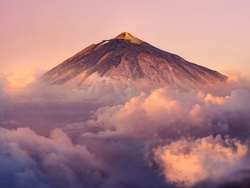 Mount Teide rising above the sea of clouds at sunset