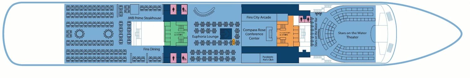 JWB Prime Steakhouse, Fins Dining, Euphoria Lounge, Compass Rose Conference Center and Stars on the Water Theater