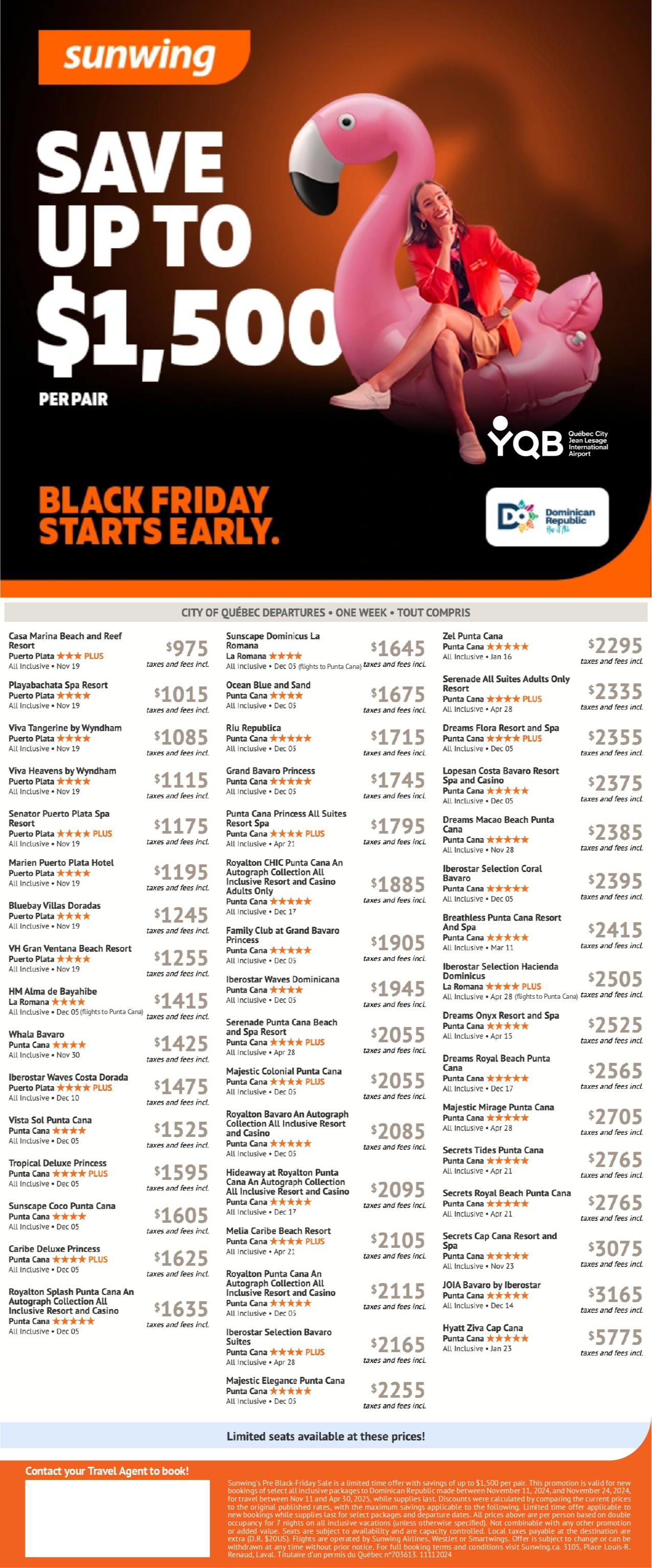 Sunwing Vacations Promotion Black Friday Pre Sales with Voyages Aqua Terra