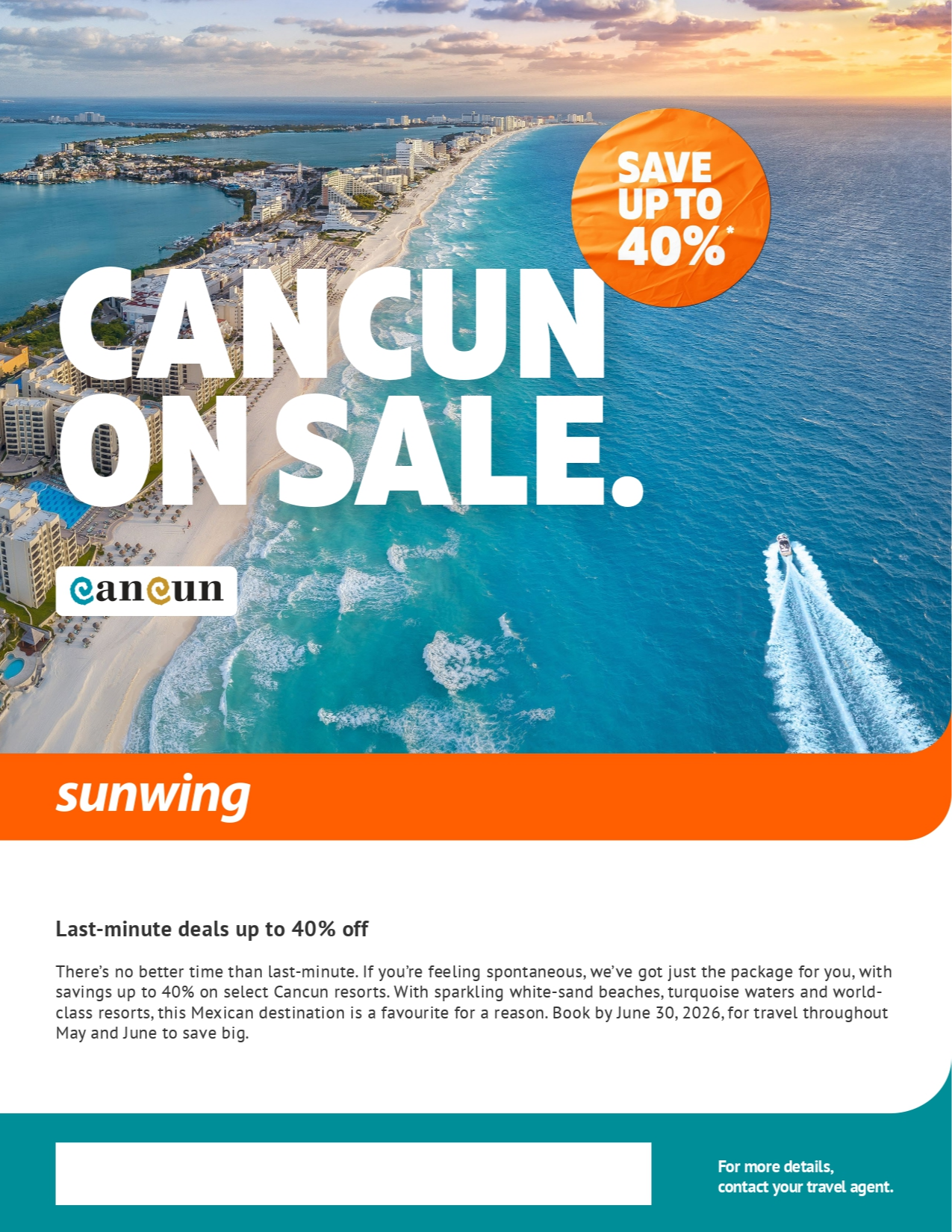 Sunwing Promotion Cancun on sale with Voyages Aquaterra Sunwing Promotion Cancun on sale with Voyages Aquaterra