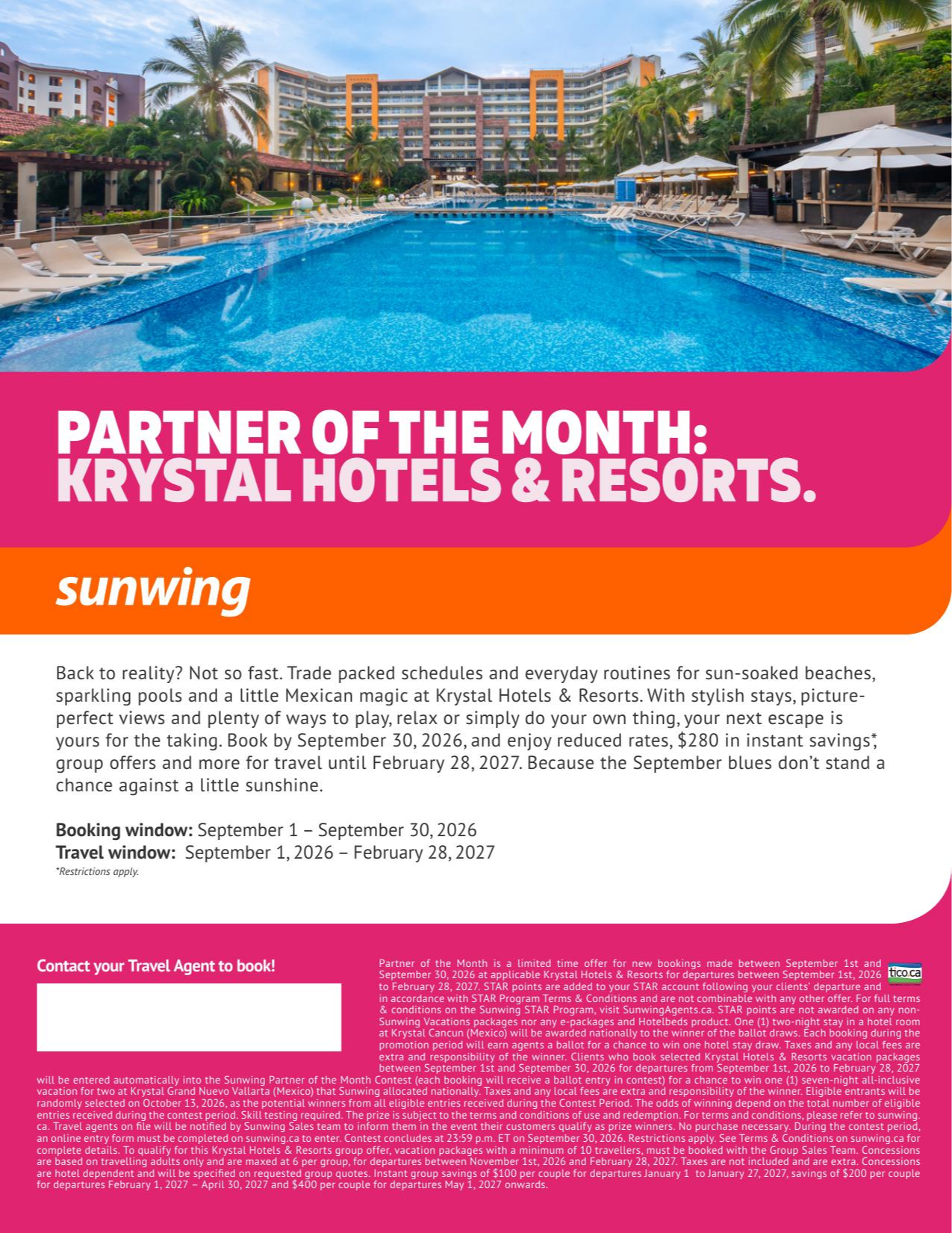 Sunwing Promotion Partner of the month : Krystal Hotel & Resorts with Voyages Aquaterra