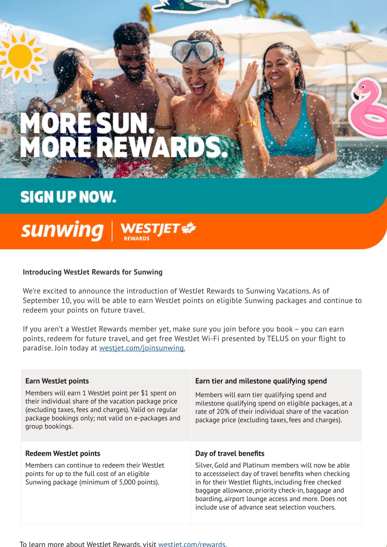 WestJet Rewards at Sunwing Vacations: earn and redeem WestJet dollars on eligible Sunwing packages, with Voyages AquaTerra
