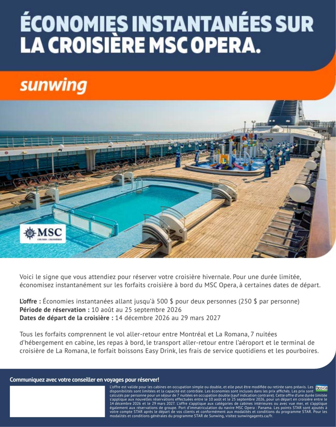 Promotion Sunwing Économies instantanées avec Voyages Aquaterra
