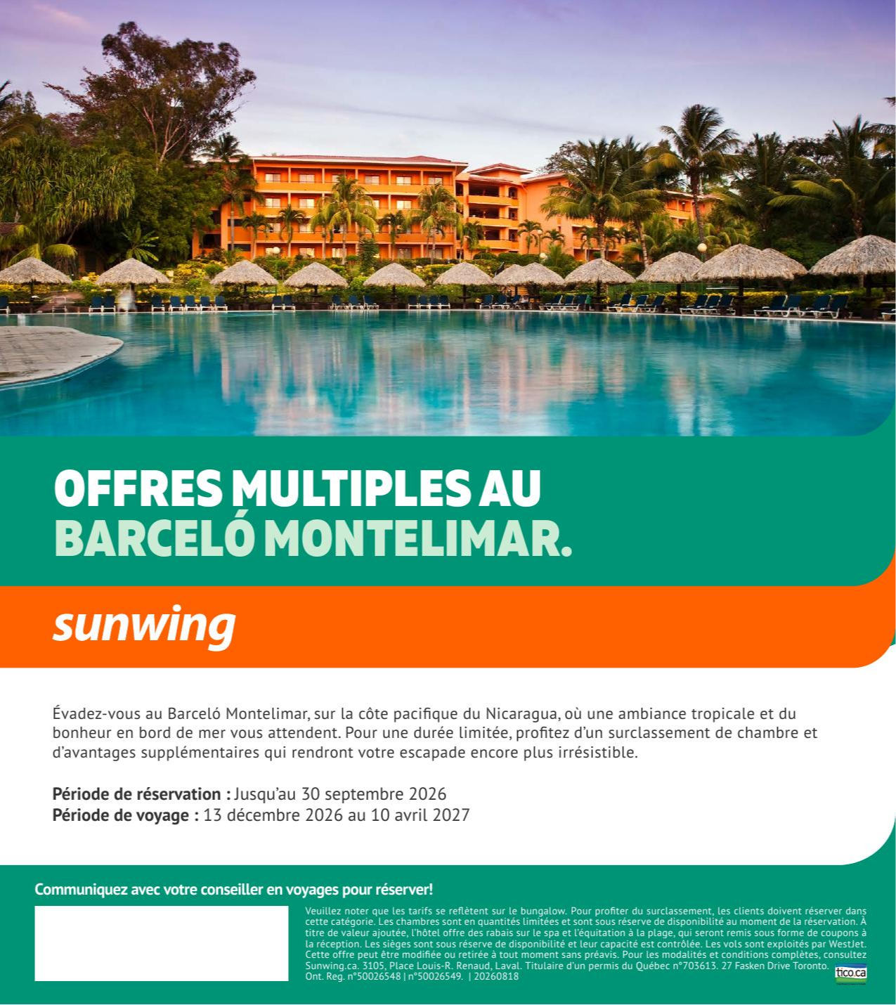 Promotion Sunwing Offres multiples au Barceló Montelimar avec Voyages Aquaterra