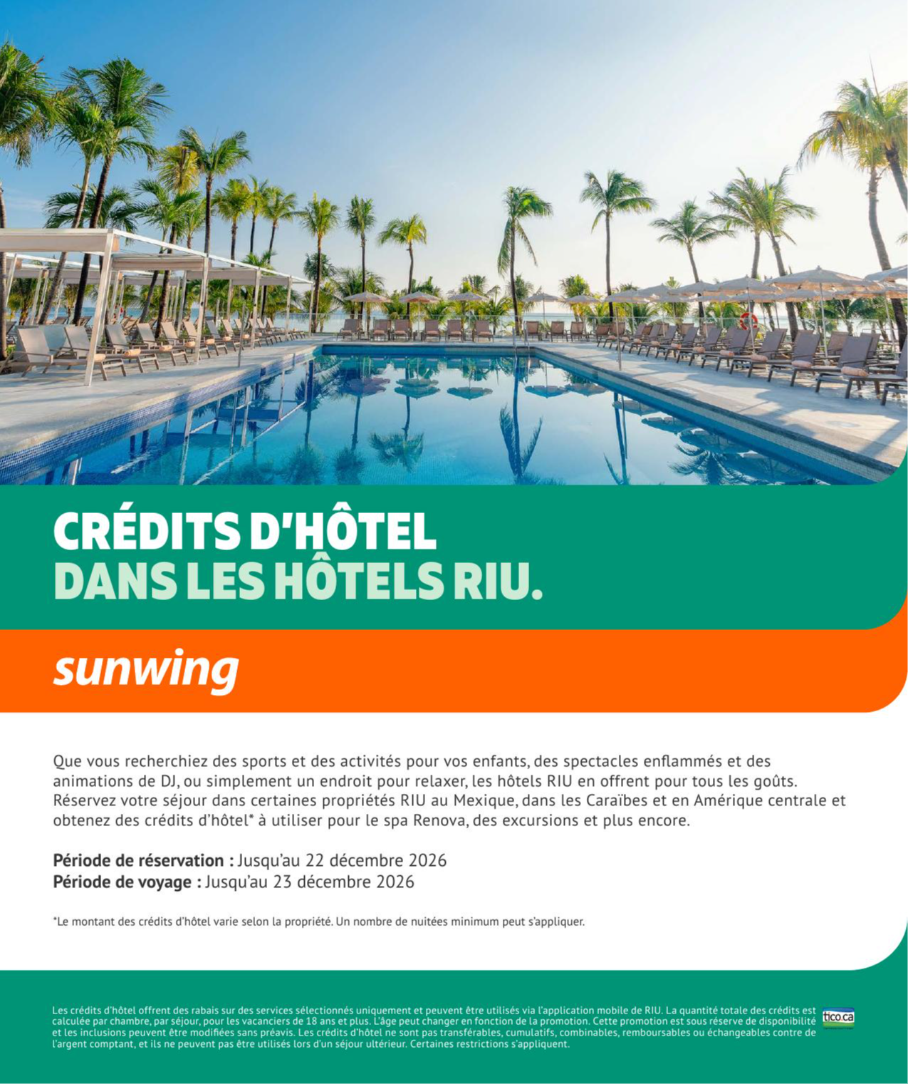 Promotion Vacances Sunwing crédits d'hotels dans les hotels Riu avec Voyages Aqua Terra Promotion Vacances Sunwing crédits d'hotels dans les hotels Riu avec Voyages Aqua Terra