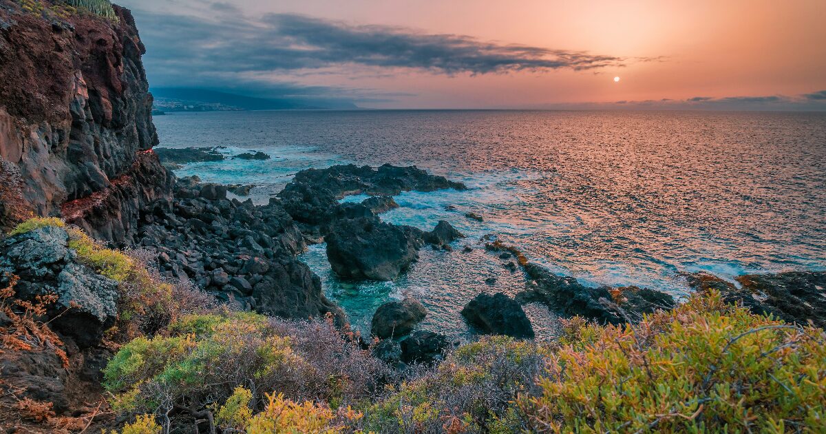 Sunset over the volcanic coast of Tenerife, Canary Islands