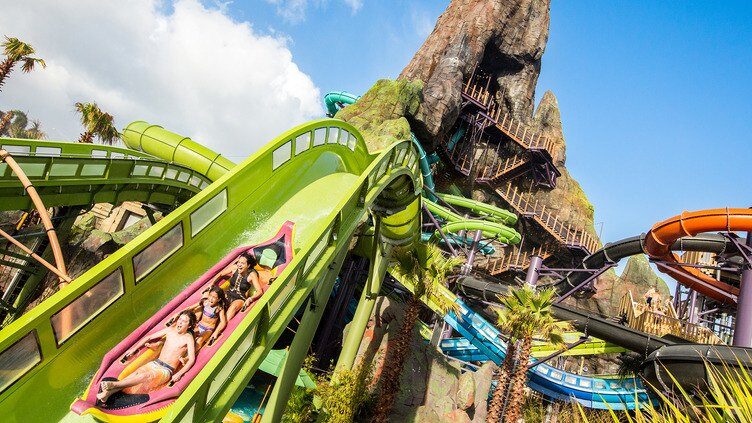 The Krakatau Aqua Coaster at the foot of the volcano at Universal Volcano Bay